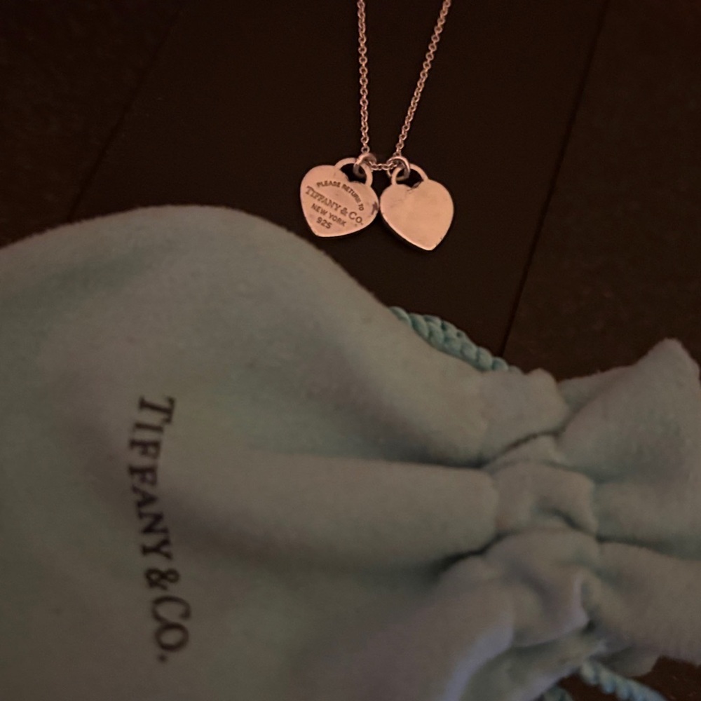 Tiffany & Co. Silver Necklace with  double heart Pendant